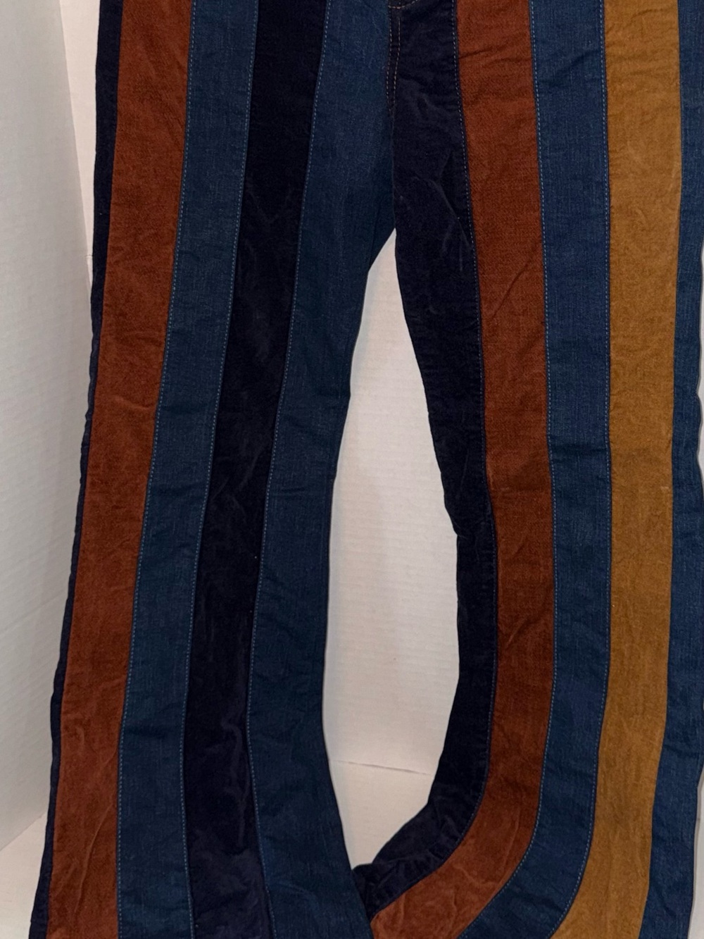 Denim and suede flare jeans, Altar'd State, striped patchwork design - Picture 5 of 6